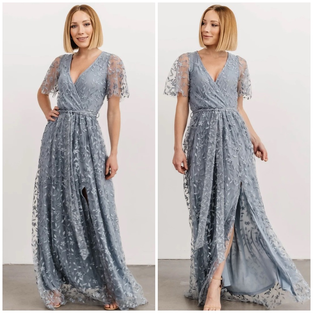 Baltic Born Marseille Embossed Maxi Dress in Dusty Blue